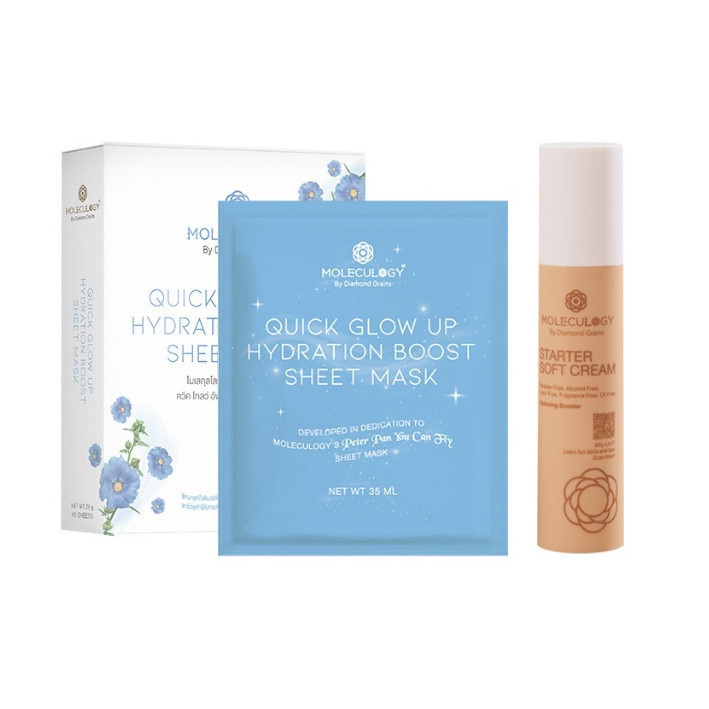 MOLECULOGY ( SET 2 ชิ้น ) Starter Soft Cream สตาร์ทเตอร์ ซอฟท์ ครีม & Quick Glow Up Hydration Boost Sheet Mask ชีท มาสก