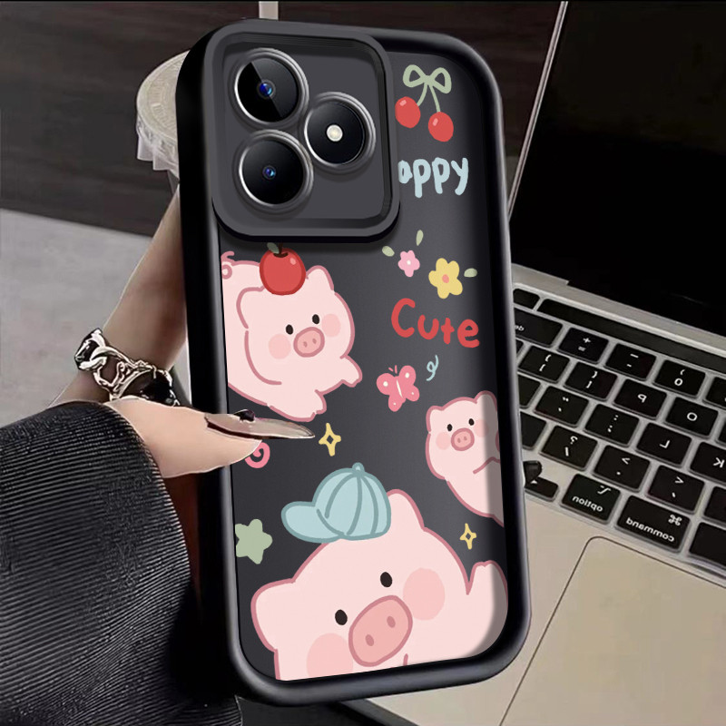 เคสสำหรับ Realme C53 C51 C51s Realme Narzo N53 Realme Note 50 เคสป้องกันโทรศัพท์ตกซิลิโคนหมูสีชมพูน่