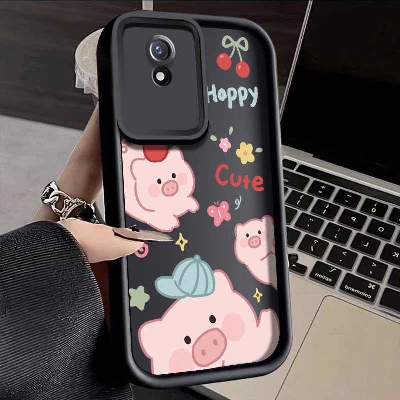เคสสำหรับ VIVO Y02 VIVO Y02A VIVO Y02T Y02s เคสป้องกันโทรศัพท์ตกซิลิโคนหมูสีชมพูน่ารัก