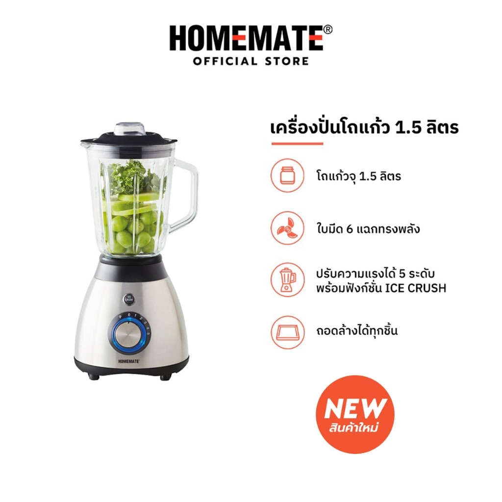 HOMEMATE เครื่องปั่นโถแก้ว 1.5 ลิตร รุ่น HOM-295081