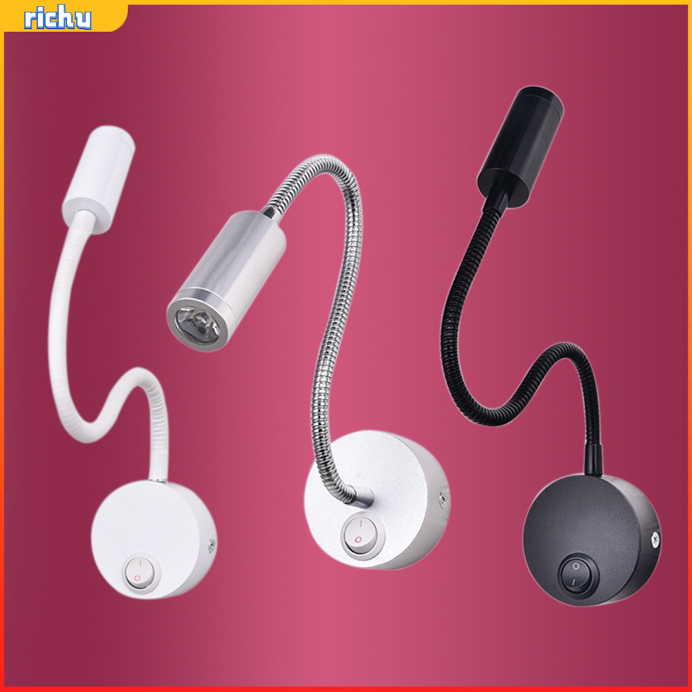 เบา❤3W Flexible Hose LED Wall Lamp Bedroom Bedside Hotel Reading Adjustable Light