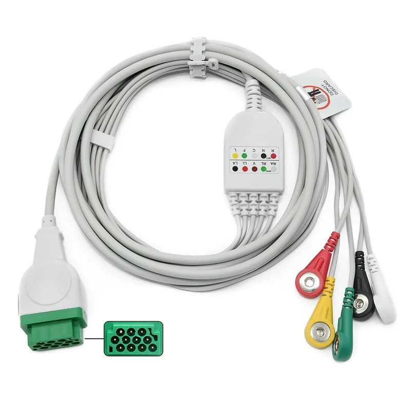 ✥One Piece Patible Reusable 5 Lead ECG Cable พร้อม Leadwires Snap IEC Dash PRO 4000สำหรับ GE 11 Pin