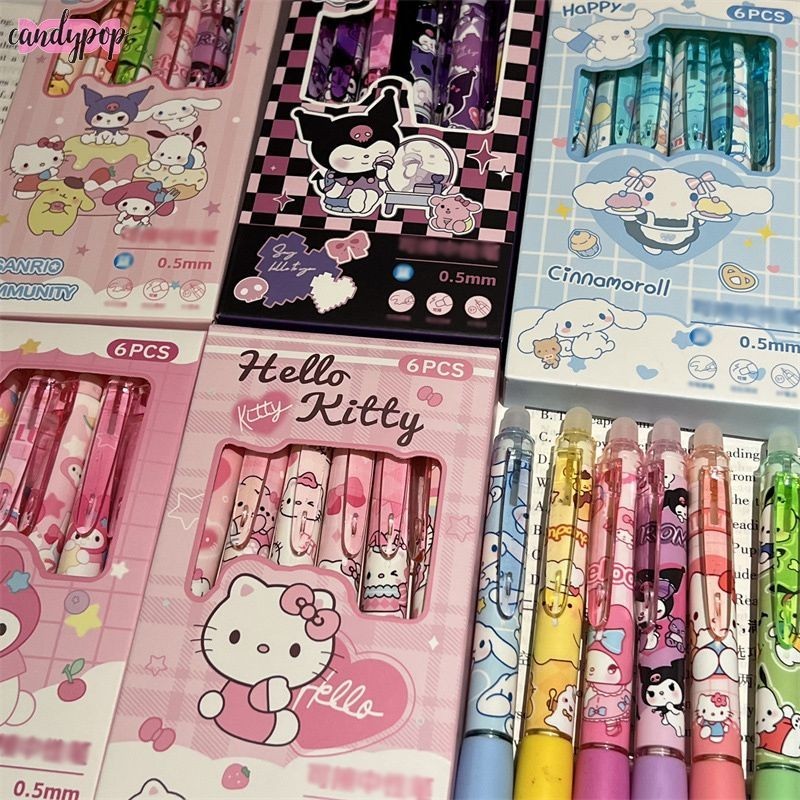 candypop การ์ตูน Sanrio นักเรียนฝึกประดิษฐ์ตัวอักษรปากกา Ins กด Neutral ปากกาคริสตัลสีฟ้า Erasable ปากกา