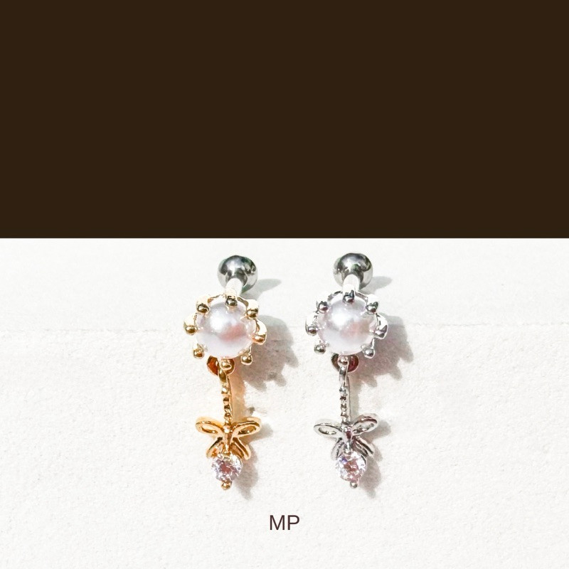More Than Piercing: D002 Pearl Ribbon Dangle (1 pc)