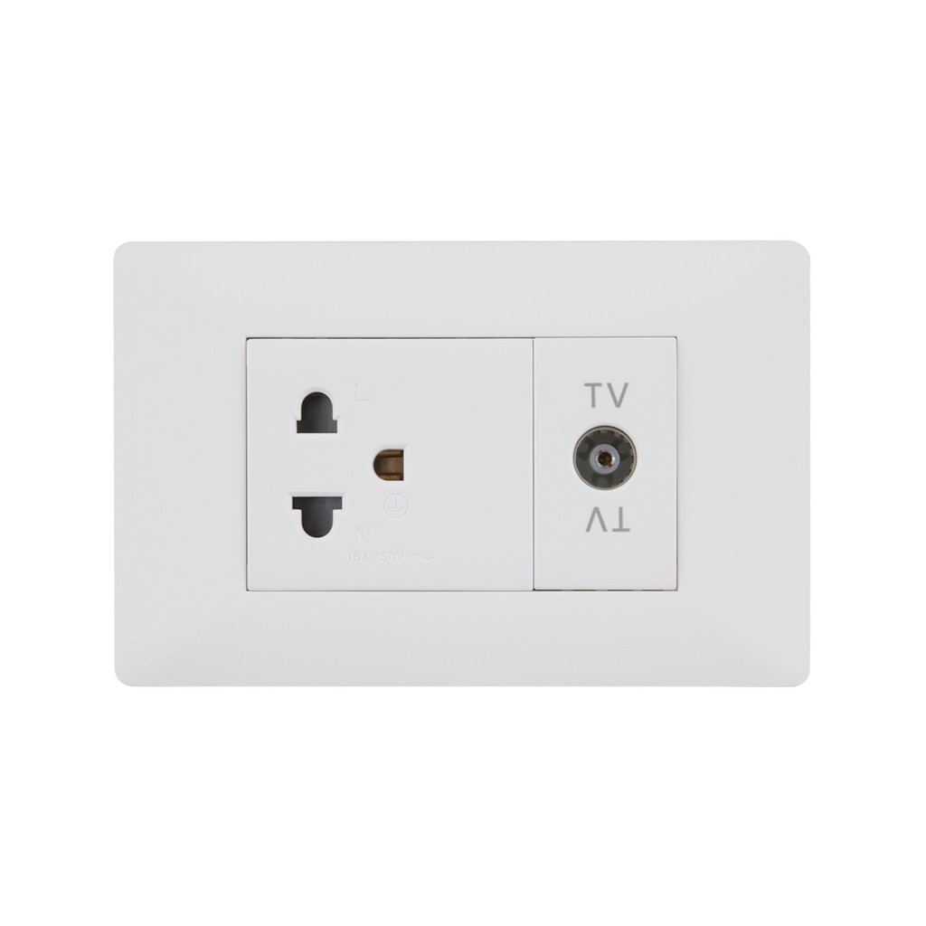 LUZINO ชุดเต้ารับโทรทัศน์ พร้อมเต้ารับกราวด์เดี่ยว รุ่น MLS79-T1E2-PC สีขาว