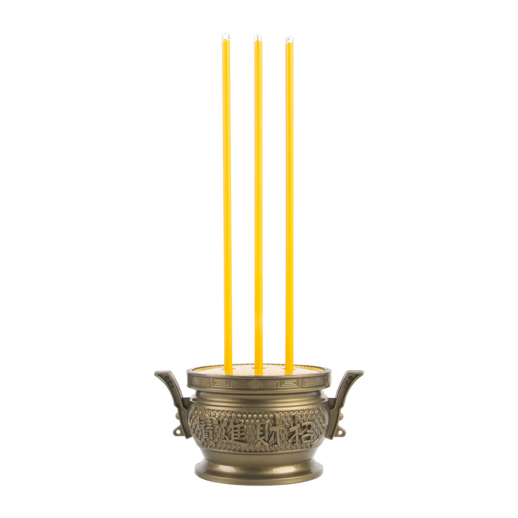 LUZINO กระถางธูปไฟฟ้า USB LED 3 ดอก รุ่น KB016-26 ขนาด 26 ซม. สีครีม