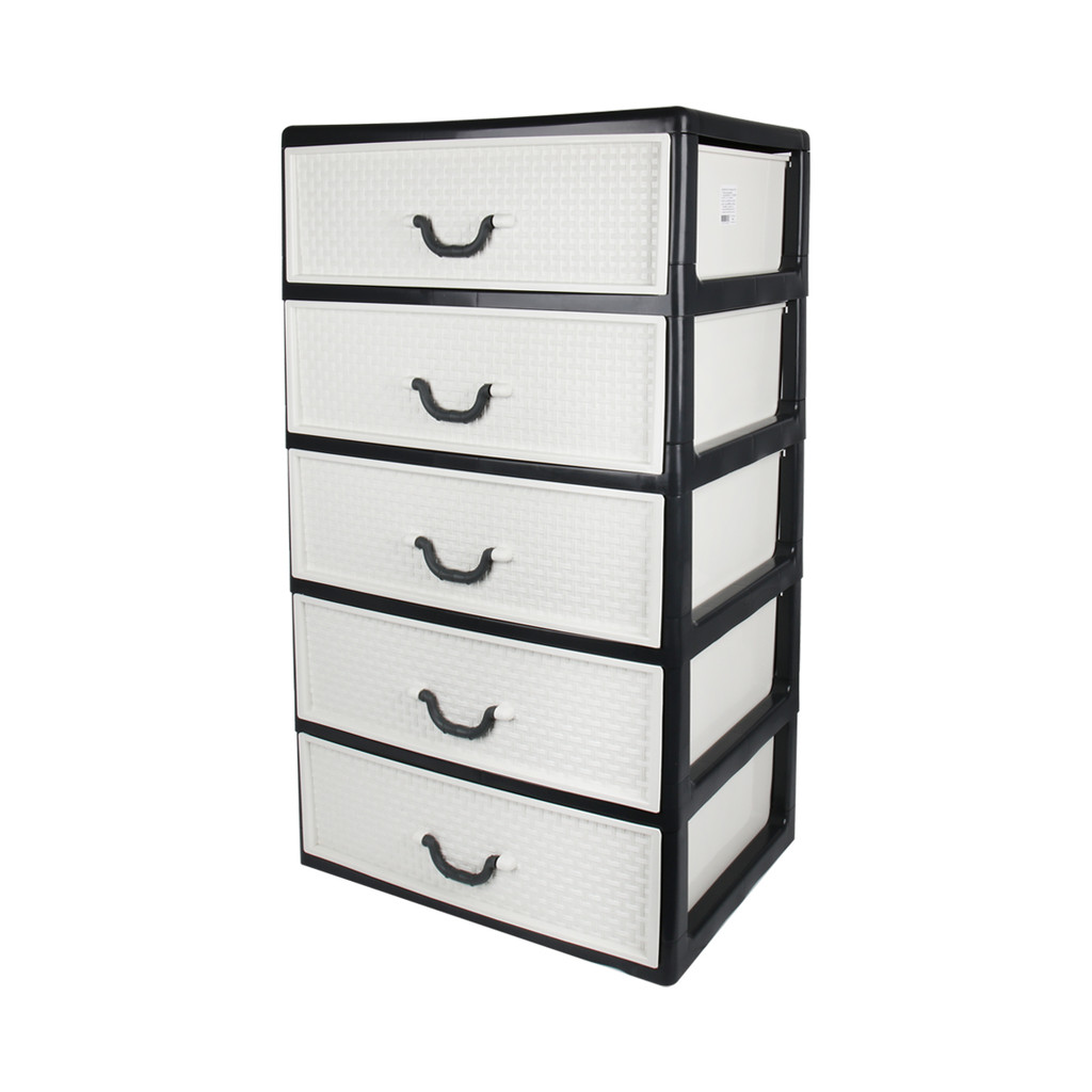 KASSA HOME ตู้ลิ้นชักอเนกประสงค์ 5 ชั้น Rattan  รุ่น API-1078M5 ขนาด 60 ซม. สีขาว - เทา