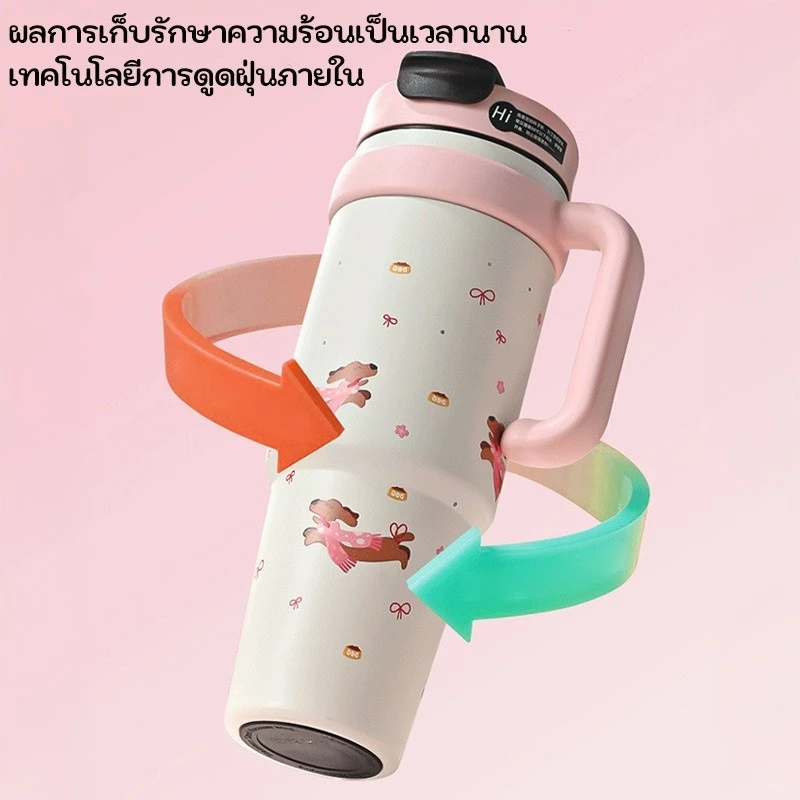 GIANXI แก้วเก็บความเย็น 1000ml สแตนเลส 316L ลายการ์ตูน มีด้ามและฟาง กันน้ำไม่รั่ว ใช้ในรถยนต์/สำนักงาน ส่งฟรี thumbnail 9