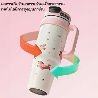 GIANXI แก้วเก็บความเย็น 1000ml สแตนเลส 316L ลายการ์ตูน มีด้ามและฟาง กันน้ำไม่รั่ว ใช้ในรถยนต์/สำนักงาน ส่งฟรี