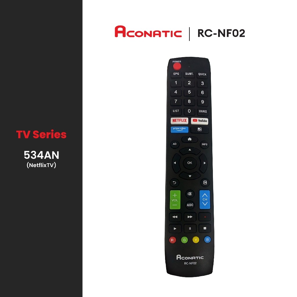 ACONATIC รีโมททีวี รุ่น RC-NF02 สำหรับ NetflixTV. V.534 40HS534AN 42HS534AN 43HS534AN 50US534AN 55US
