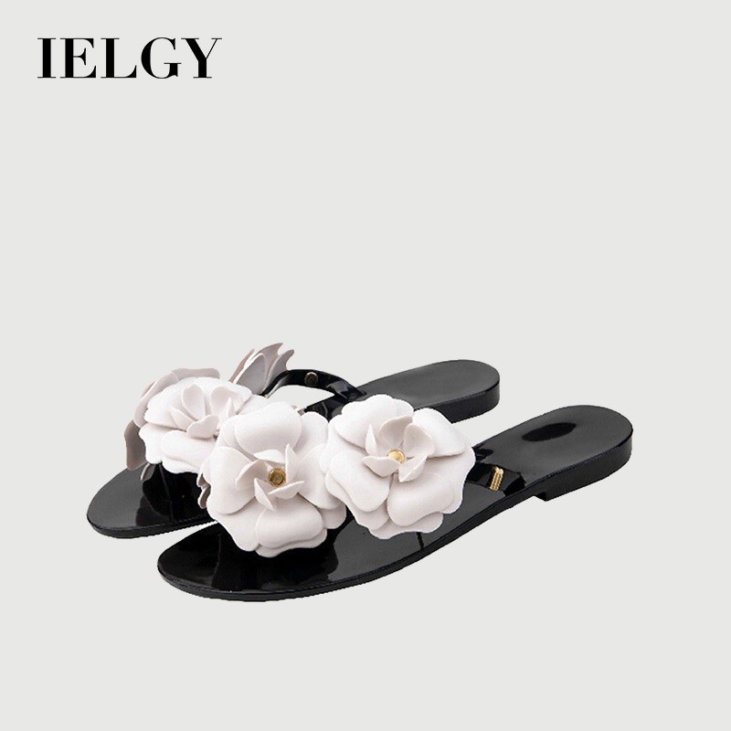 IELGY ฤดูร้อนใหม่Camelliaรองเท้าแตะแบนJellyคลิปFlipFlopsผู้หญิงลื่นดอกไม้ชายหาด