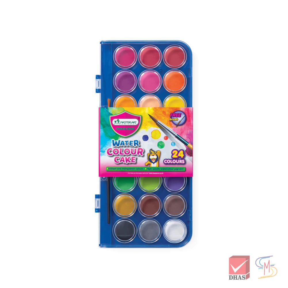 Master Art มาสเตอร์อาร์ต สีน้ำ สีน้ำก้อน 24 สี กล่องพลาสติก แถมพู่กัน (1 กล่อง)