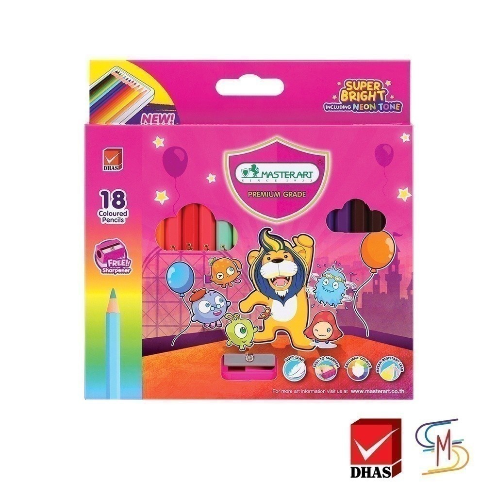 Master Art มาสเตอร์อาร์ต สีไม้ ดินสอสีไม้ แท่งสั้น 18 สี รุ่นซุปเปอร์ไบรท์ จำนวน 1 กล่อง