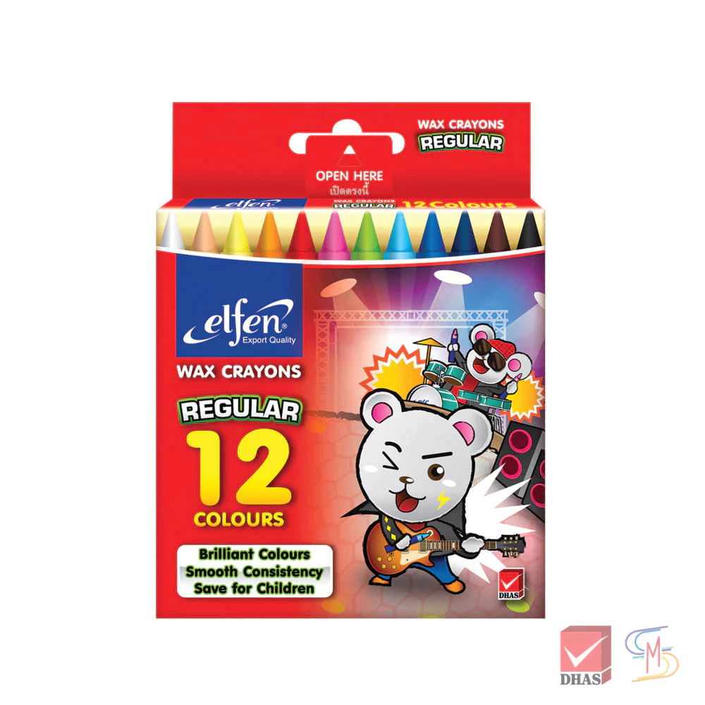 Elfen เอลเฟ่น สีเทียน ขนาดมาตรฐาน 12 สี จำนวน 1 กล่อง