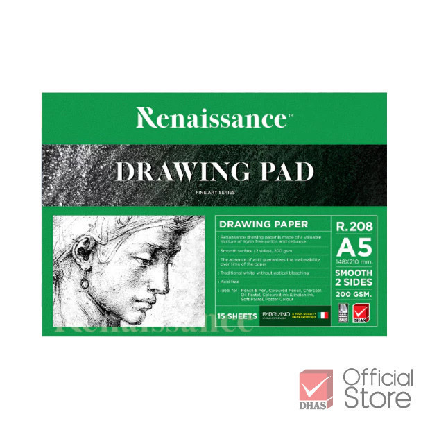 Renaissance สมุดวาดรูป สมุดวาดเขียน 200 แกรม A5 ผิวเรียบ R-208 จำนวน 1 เล่ม