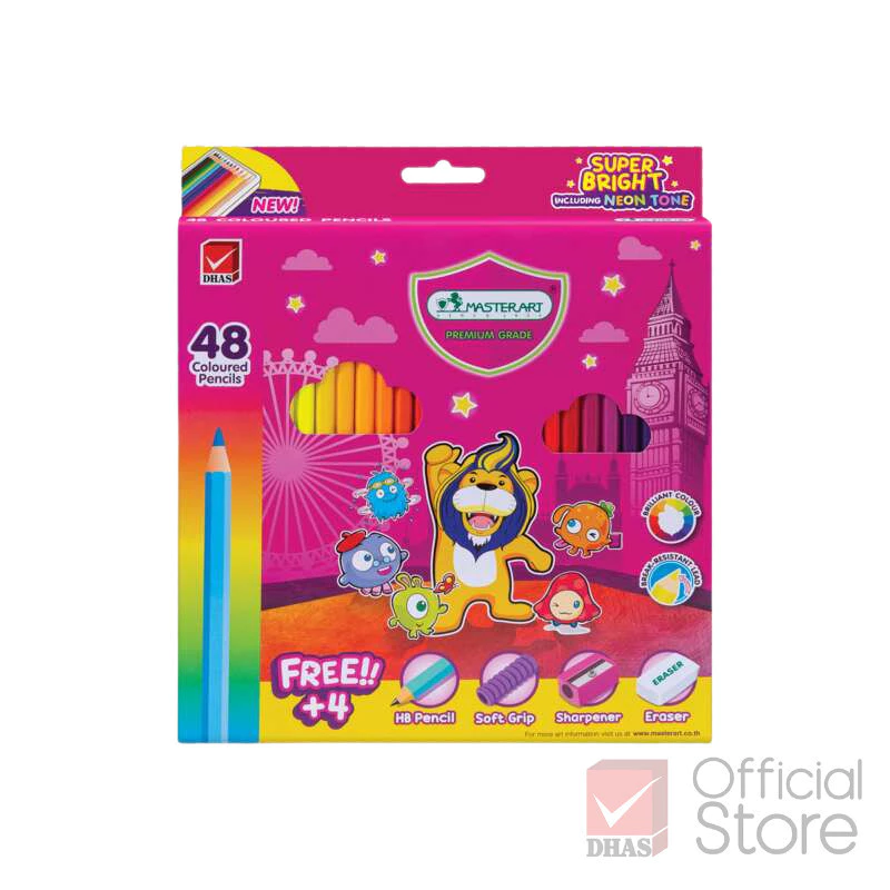 Master Art สีไม้ ดินสอสีไม้ แท่งยาว 48 สี รุ่นซุปเปอร์ไบรท์ จำนวน 1 กล่อง