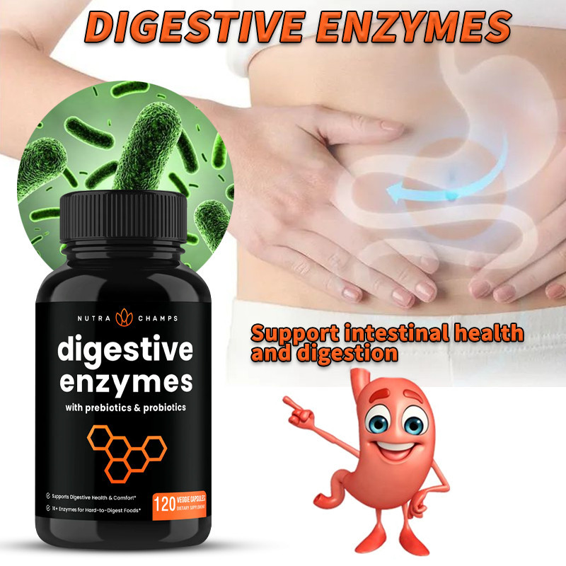 Pslalae Daily Digestive Support Capsules พร้อมเอนไซม์จากพืช, พรีไบโอติกและโปรไบโอติก, เพื่อสุขภาพ Gut, บรรเทาท้องอืด, กรีนส์ผสม, ระบบทางเดินอาหาร