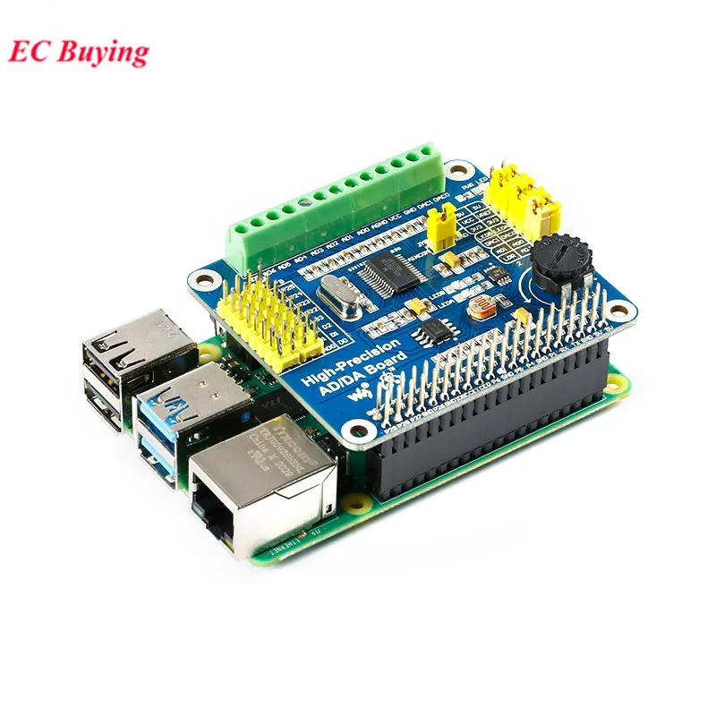 บอร์ดขยายโมดูลดิจิตอลอนาล็อกความแม่นยำสูง DAC8532 ADS1256 Raspberry Pi พัฒนา Pi 3B+/4B ออนบอร์ด DA