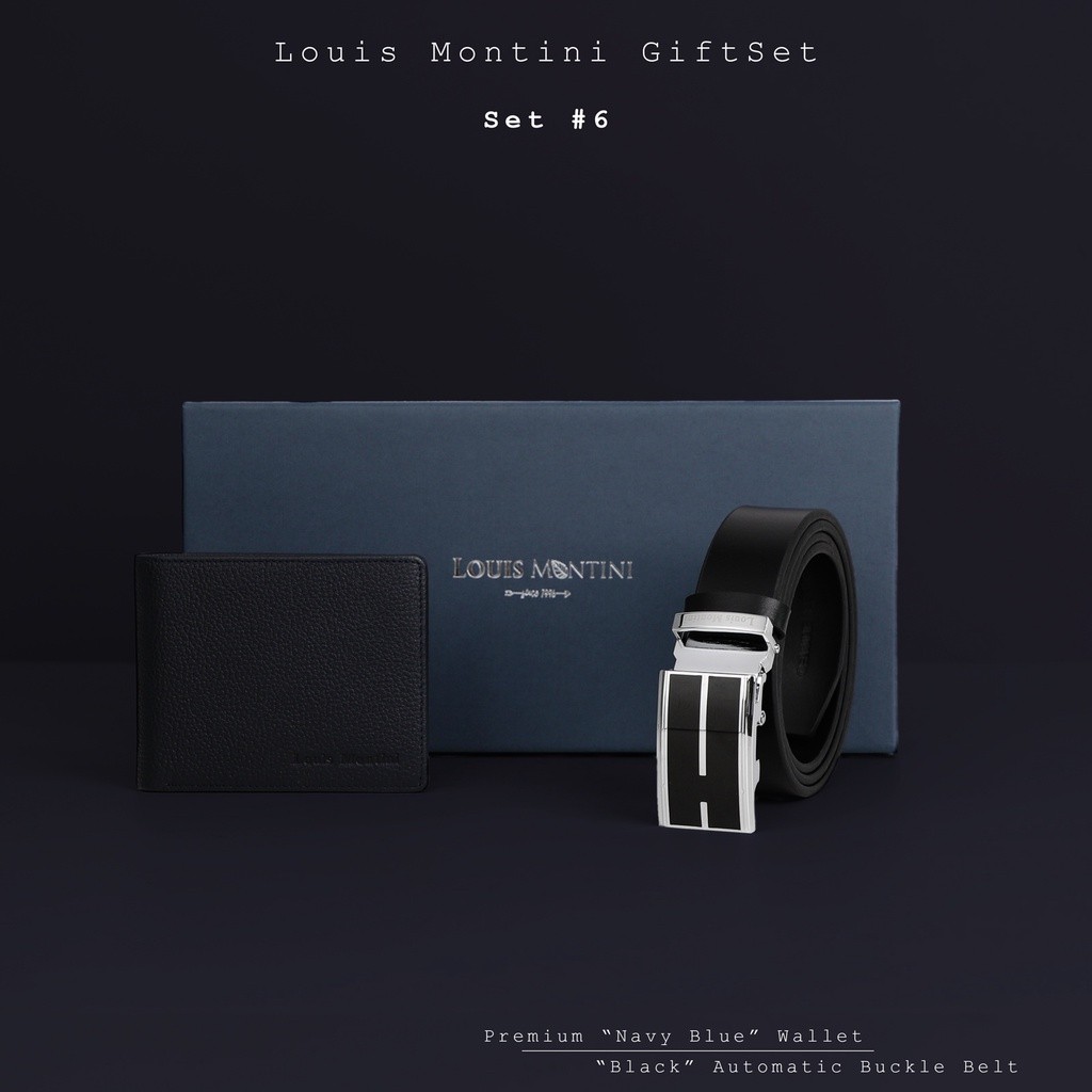 [ส่งด่วนฟรี] Louis Montini Gift Set Boxset Wallet and Belt ชุดกิ๊ฟเซ็ท กระเป๋าสตางค์ และ เข็มขัดหนังแท้ LM-GS#1