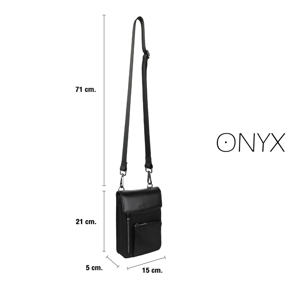 Louis Montini (ONYX) กระเป๋าใส่โทรศัพท์ Phone holder bag ผ้าไนล่อนผสมหนังวัวเรียบ ONX01