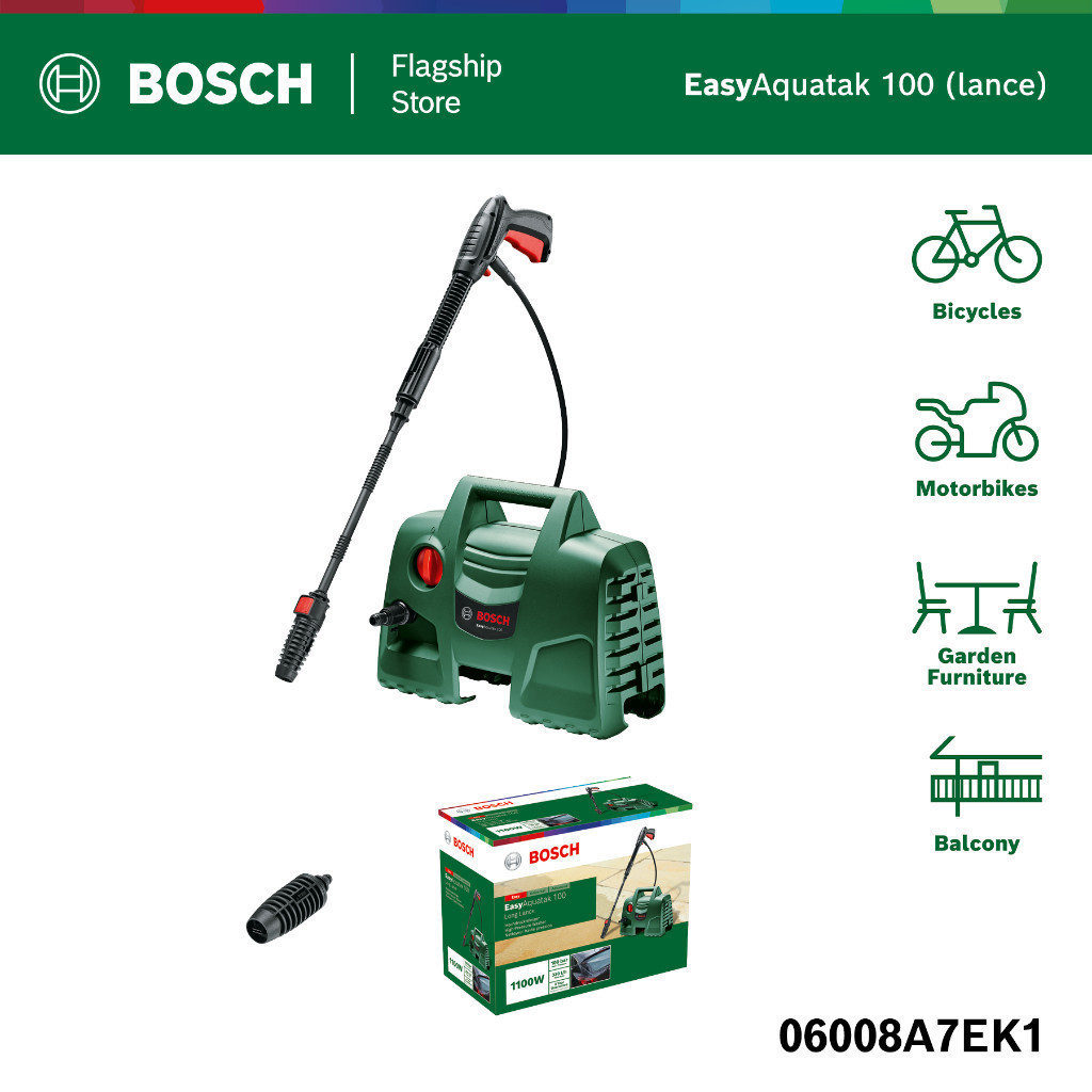 BOSCH เครื่องฉีดน้ำแรงดันสูง 100 บาร์ รุ่น EasyAquatak 100 (รุ่นปืนฉีดน้ำยาว) ประกันนาน 6 เดือน