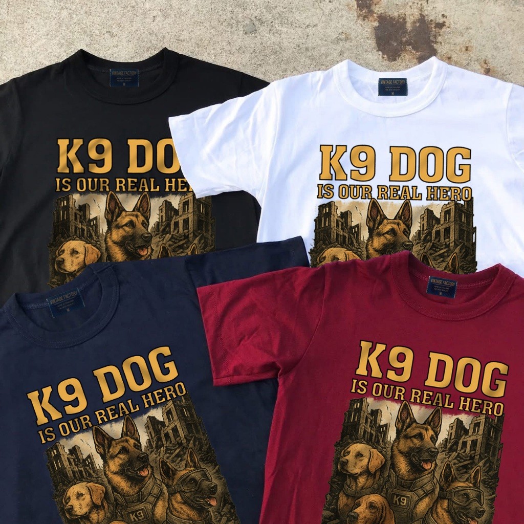 (พร้อมส่ง) เสื้อยืด K9 DOG งานสกรีน (มี 5 สี ดำ ขาว ครีม  กรม แดง) - ผ้าคอตตอนแท้ เนื้อผ้าเบาใส่สบาย
