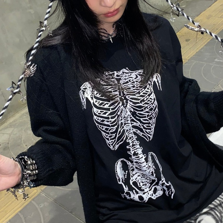 (พร้อมส่ง) เสื้อยืดลายกระดูกสุดฮิต BONE – สกรีนสีจม ผ้า Cotton100%