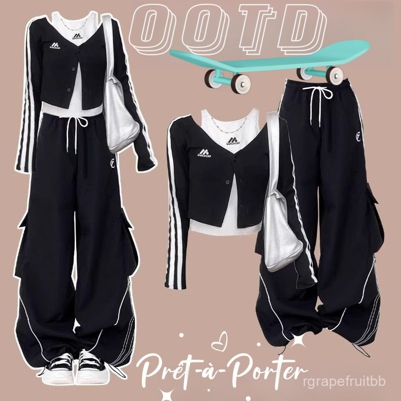 ใหม่OOTD ขายดีที่สุด🌈คลาสสิ🥇ชุดเซท3ชิ้น เเสื้อเชิ้ตแขนยาว+เสื้อกั๊ก+กางเกงลำลอ สีดำ น่ารักมากก แฟชั่นสไตล์เกาหลี