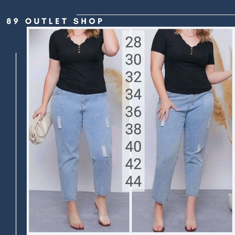 กางเกงทรงบอย ทรงหลวม งาน Outlet ยีนส์ยืด สียีนส์ฟอก ขาดนิดๆ ยีนส์ไซส์ใหญ่ กางเกงคนอ้วน ไซส์ 26-44 นิ้ว