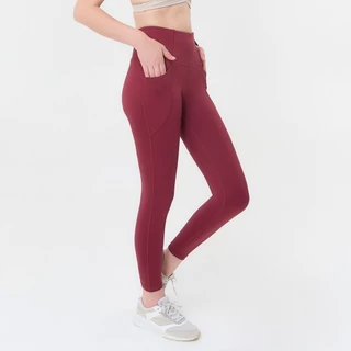 Wakingbee WB Tights (Burgundy) เลกกิ้งออกกำลังกาย เก็บทรงกระชับพิเศษ เอวสูง มีแถบเก็บพุง มีกระเป๋าซิป ผ้าแห้งไว