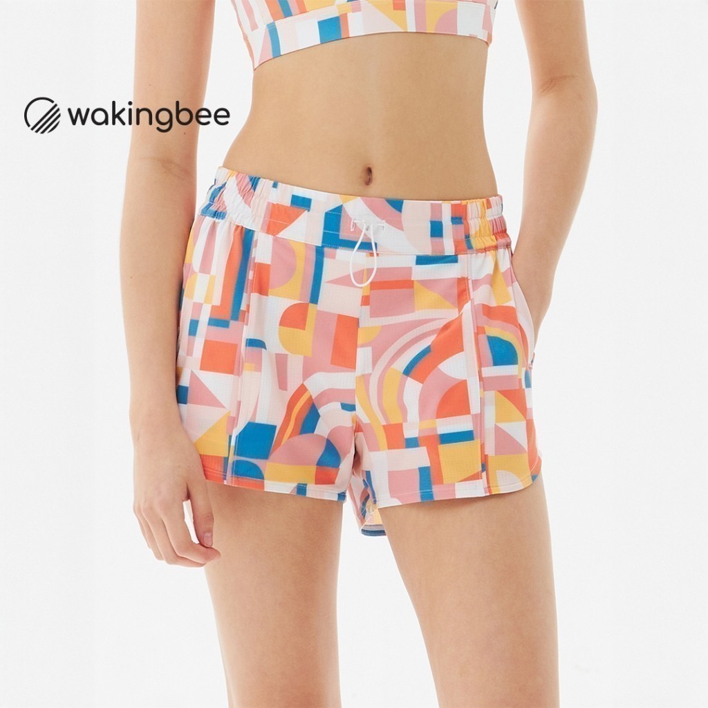 Wakingbee Louvre Shorts (Art Deco) กางเกงขาสั้น ออกกำลังกาย วิ่ง สองชั้นกันโป๊ ผ้ากันยูวี แห้งไว ใส่ลงน้ำได้ มีกระเป๋าสี