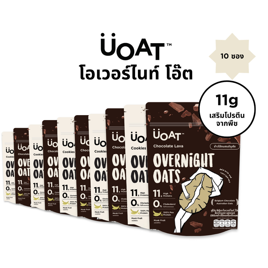 UOAT โอเวอร์ไนท์โอ๊ต โปรตีนสูง 10 ซองคละรส |Overnight Oats Vegan High Protein Oats, No Sugar 10-Pack