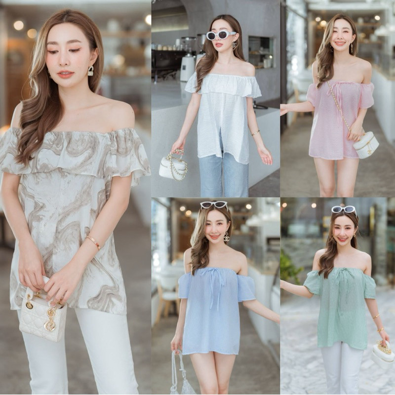เสื้อปาดไหล่ เกาะอกต่อแขน มี 2 แบบงานสวยหรูดูแพง✨