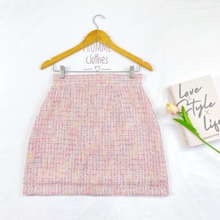 Frommeclothes💗กระโปรงทรงเอผ้าทวิตสีชมพูทอลายพาสเทล(XS-5XL)