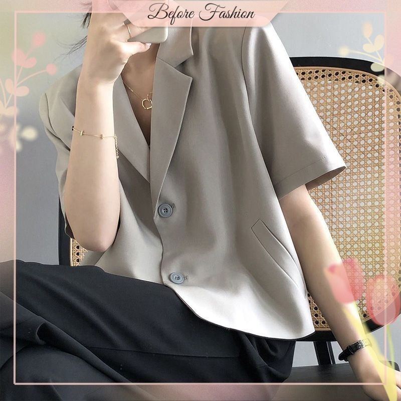 เสื้อเบลเซอร์สำหรับผู้หญิงครอปท็อปสำนักงานแฟชั่นอย่างเป็นทางการแขนสั้นคาร์ดิแกนแจ็คเก็ตธรรมดา - รูปที่ 5