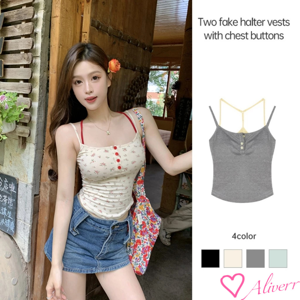 🌟พร้อมส่ง🌟 เสื้อสายเดี่ยว แต่งดีเทล2ชั้น มีฟองน้ำ สีสีนสดใส สวยไม่ซ้ำ LIVE