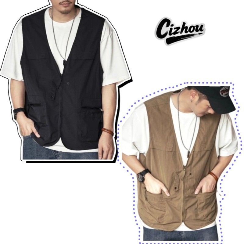 Cizhou สไตล์ญี่ปุ่น Retro Frock Vest Outdoor Mountain Multi-Pocket แขนกุด