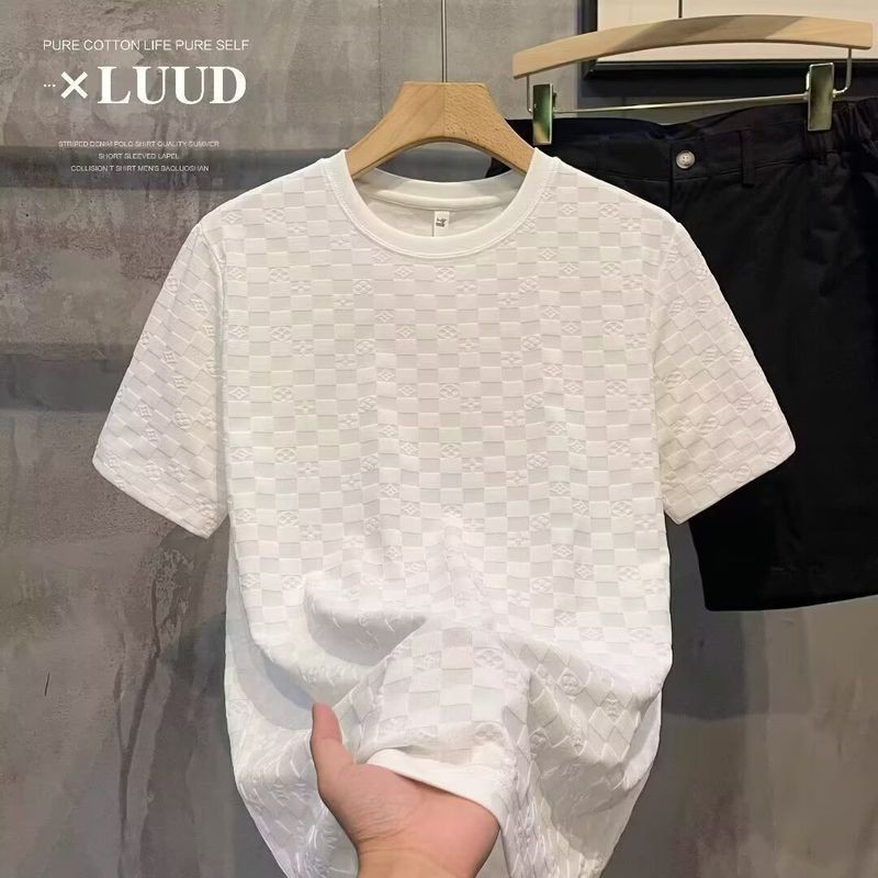 แขนสั้นผู้ชายอารมณ์สีที่บริสุทธิ์เสื้อยืดคอกลมลําลอง