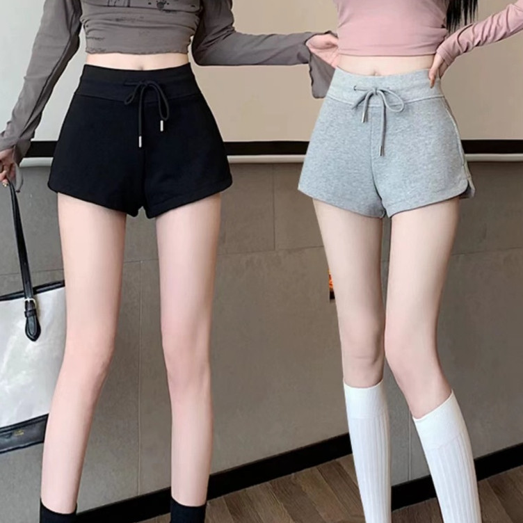 สีเทากีฬากางเกงขาสั้นผู้หญิงอเนกประสงค์เอวสูงDrawstringกางเกงขาสั้นขาตรงกางเกงขาสั้นสบายๆ BB