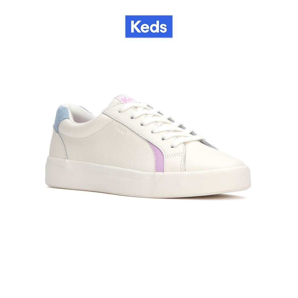 KEDS รองเท้าผ้าใบ แบบผูกเชือก รุ่น PURSUIT LEATHER DENIM HEEL FOB สีขาว/ สีฟ้า ( KW-PRSUIT-7-112 )