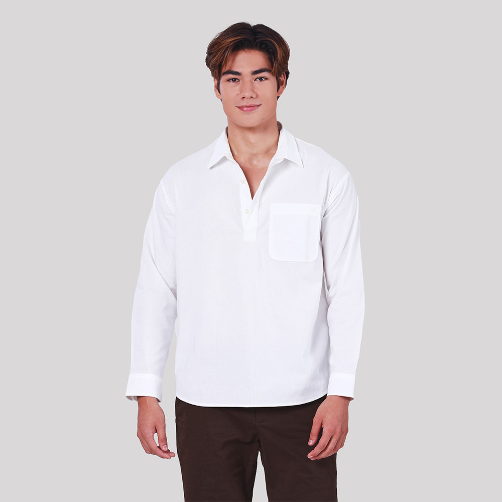 John Henry เสื้อเชิ้ตผู้ชายแขนยาว ทรงปกติ รุ่น JH S225MSLRG13 - สีขาว