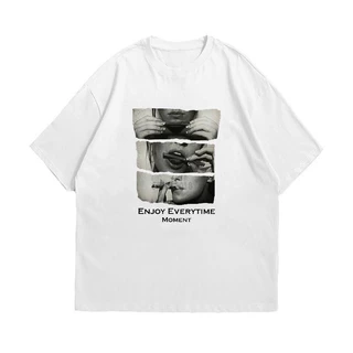 (ผ้าฝ้าย 100%)Luvoro oversize unisex เนื้อผ้านุ่มระบายแขนสั้น T-shirt สีดำและสีขาว เสื้อยืดทูโทน เสื้อยืดแขนสั้น C919