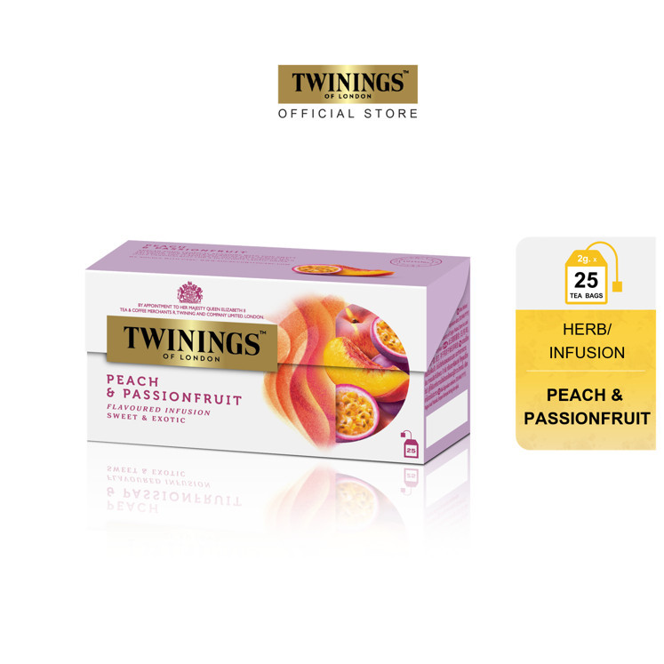ทไวนิงส์ เครื่องดื่ม พีช เเอนด์ แพชชั่น ฟรุ้ต ชนิดซอง 2 กรัม แพ็ค 25 ซอง Twinings Peach & Passionfruit 2 g. Pack 25 Tea