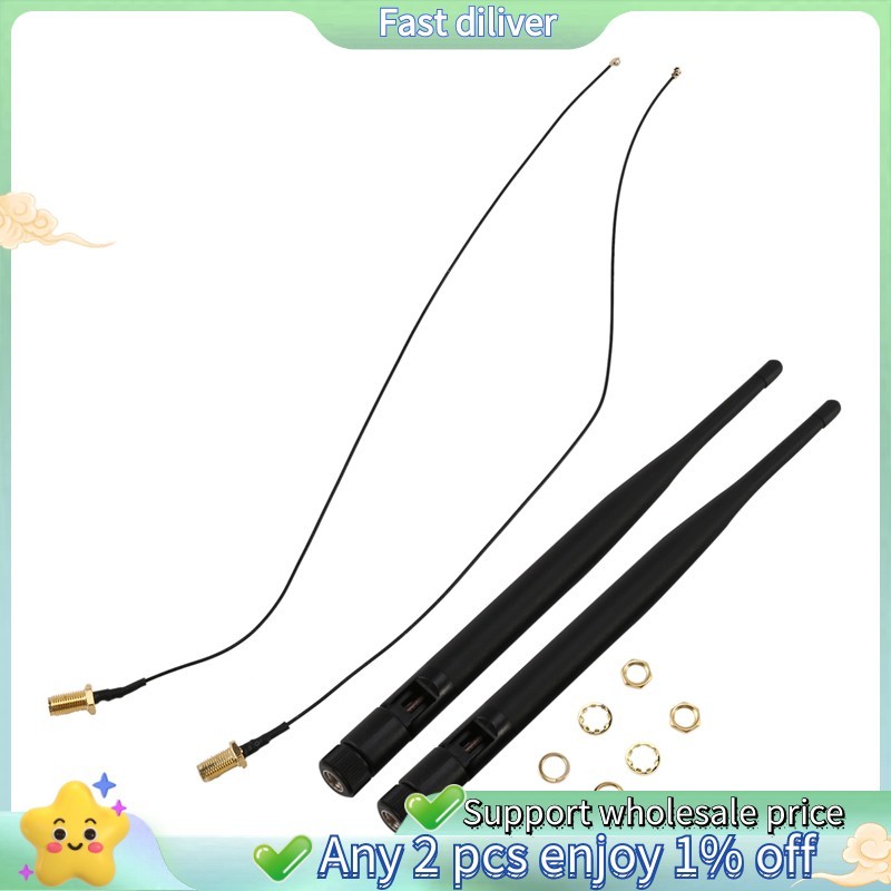 [ใน]เสาอากาศ RP-SMA 2 x 6dBi 2.4GHz 5GHz Dual Band WiFi RP-SMA + 2 x 35 ซม. U.fl / สายเคเบิล