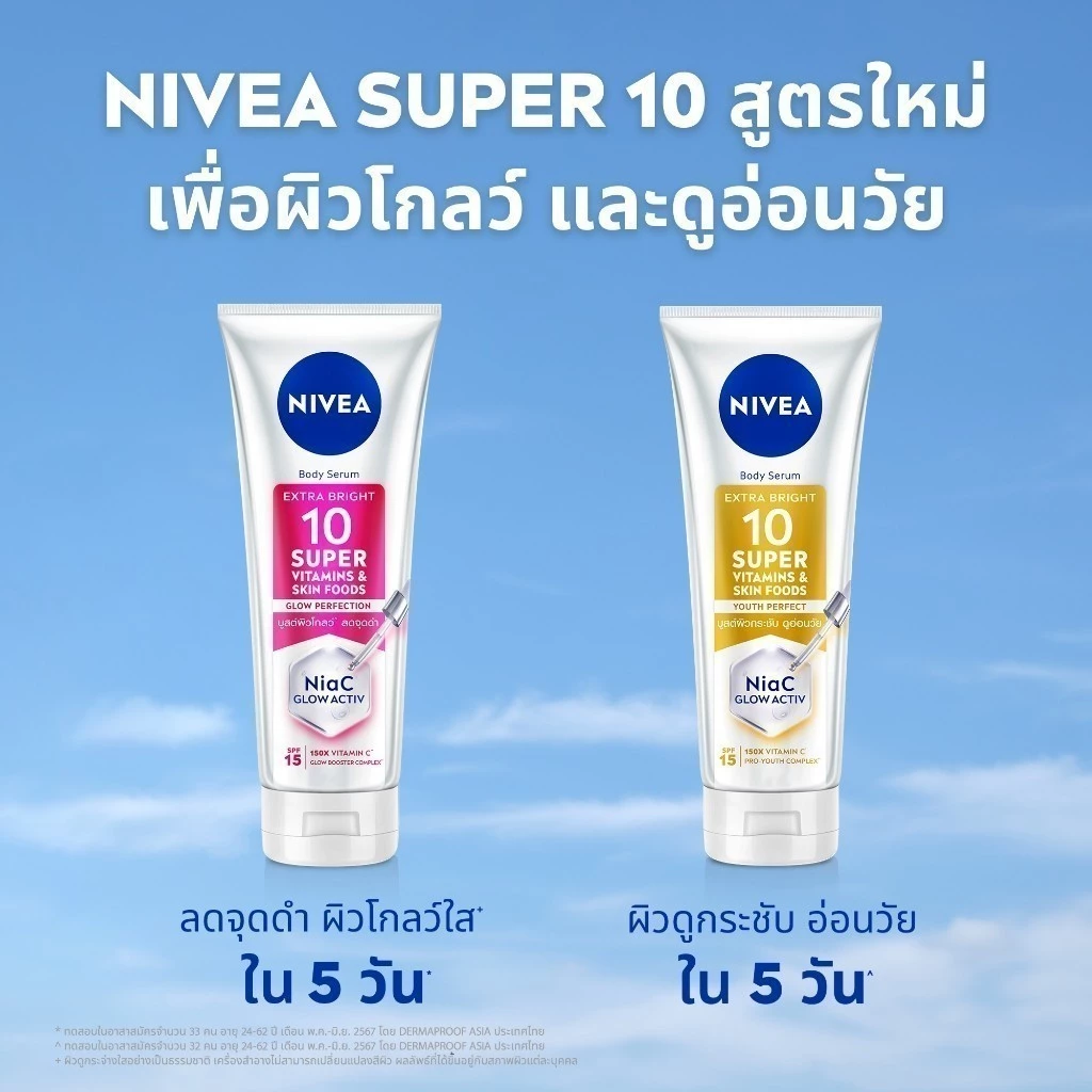 นีเวีย บอดี้ เซรั่ม เอ็กซ์ตร้า ไบรท์ 10 ซูเปอร์ วิตามิน แอนด์ สกิน ฟู้ด ยูธ เพอร์เฟค 300 มล. NIVEA 2ชิ้น thumbnail 8