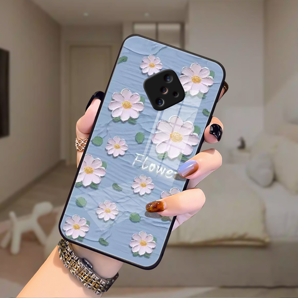 ดอกไม้สีน้ำมัน เคส กระจก vivo Y9S Y95 Y93 Y91i Y76 Y75 Y73 Y72 Y53S Y51 Y50 Y33S/T Y31 Y30 Y21A/S/T/E h3f1924