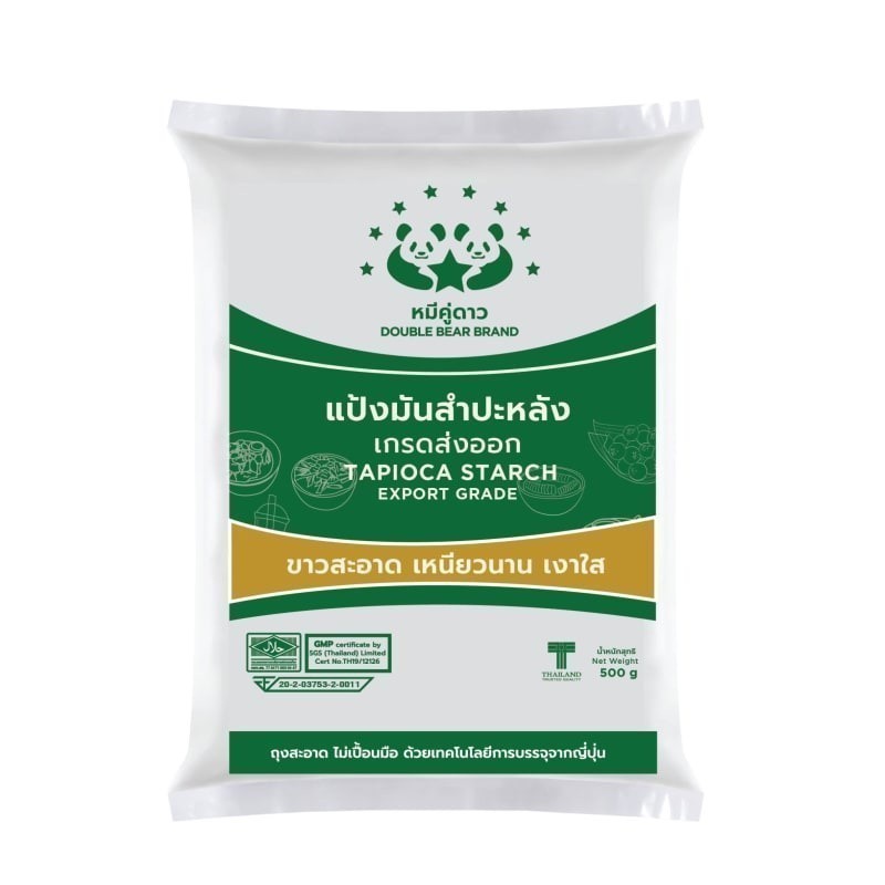 แป้งมันสำปะหลัง ชนิดพิเศษ ตราหมีคู่ดาว 500 กรัม/ชิ้น รหัสสินค้า : 33664