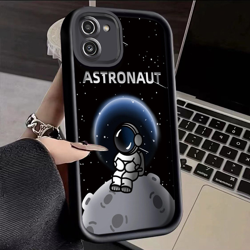 เคสสำหรับ Samsung Galaxy A03 เคสป้องกันการกระแทกเคสซิลิโคนซิลิโคนโทรศัพท์นักบินอวกาศการ์ตูน