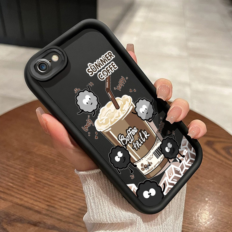 เคสสำหรับ iPhone 6 Plus 6s Plus 7 Plus 8 Plus SE 2020 เคสโทรศัพท์กันกระแทกซิลิโคนนิ่มรวมทุกอย่างลายกาแฟชานม