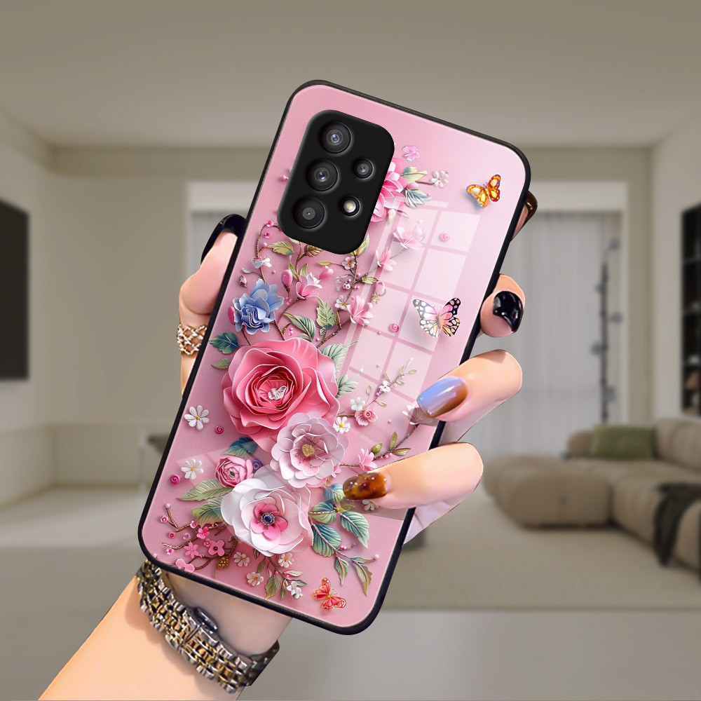 ดอกไม้ เคส กระจก Samsung a73 a71 a7 2018 a53 a52s a51 a50s a50 a42 a33 a32 a31 a30s a23 a22 a21s a20s a20 h3f2095